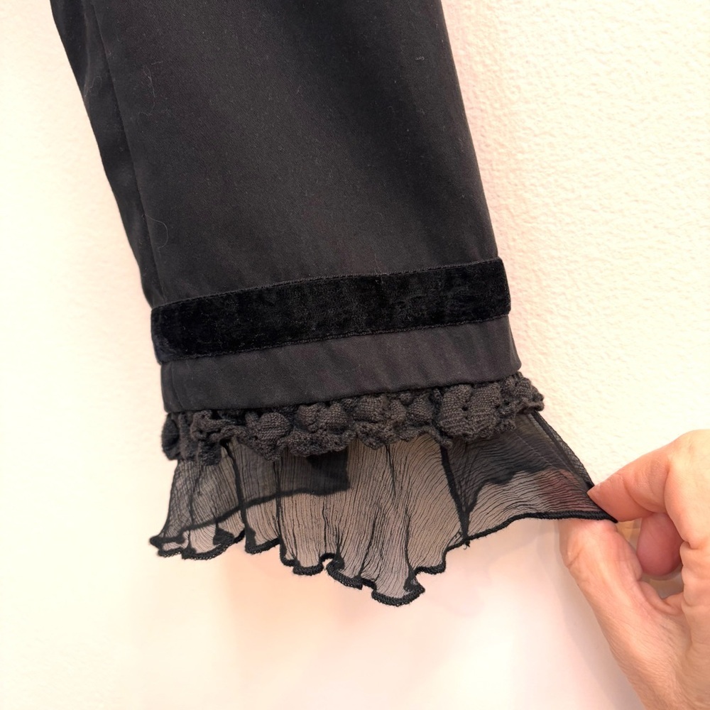 sandwich_  Vintage Cropped Blazer Size 10 Velvet / Silk Ruffle Trim Romantic - Picture 5 of 13
